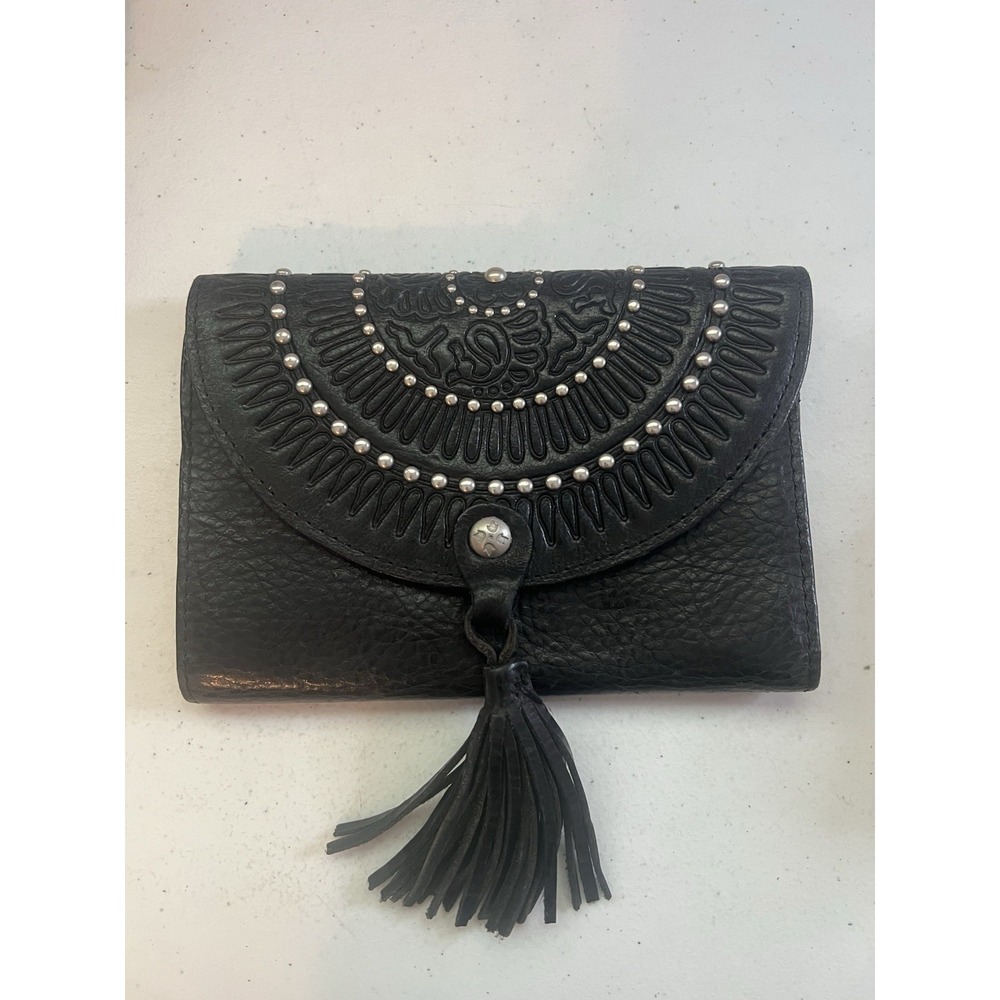 Patricia Nash Clutch Black Silver Western Leather Purse Wallet Tassel